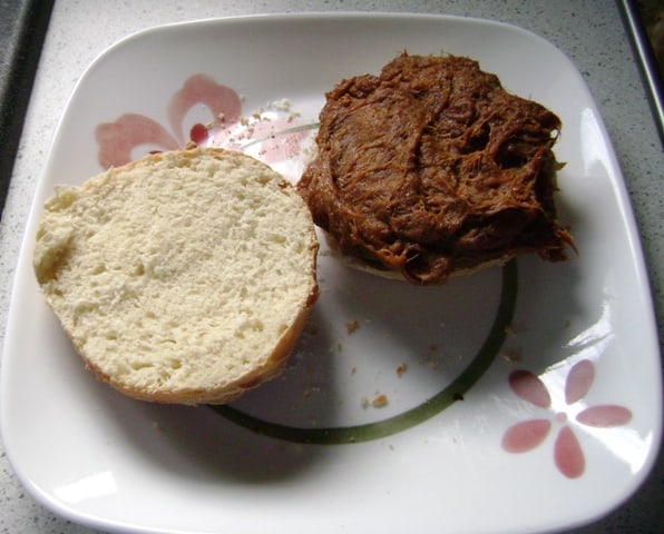 barbeque pork on a sourdough bun
