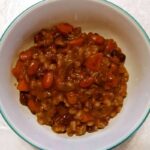 southwestern bean and barley soup, in a bowl