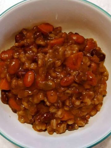 southwestern bean and barley soup, in a bowl