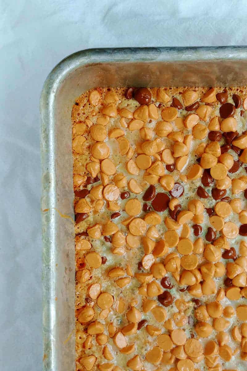 cookie bars, baked in the pan, uncut