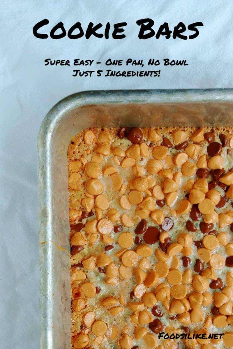 cookie bars, baked and in a pan, uncut - pin for pinterest
