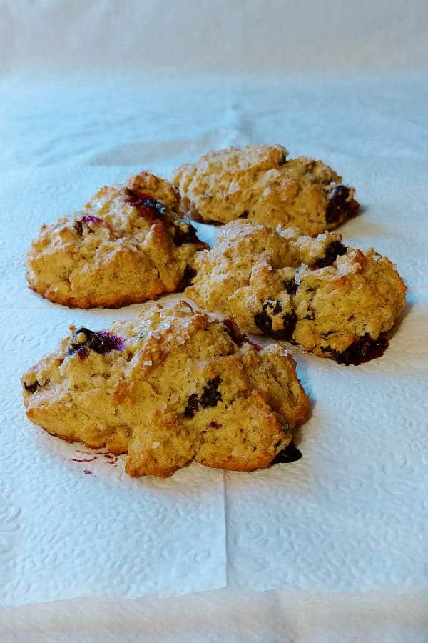 blueberry scones with almond and lemon, on a napkin