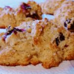 blueberry scones with lemon and almond, on a napkin