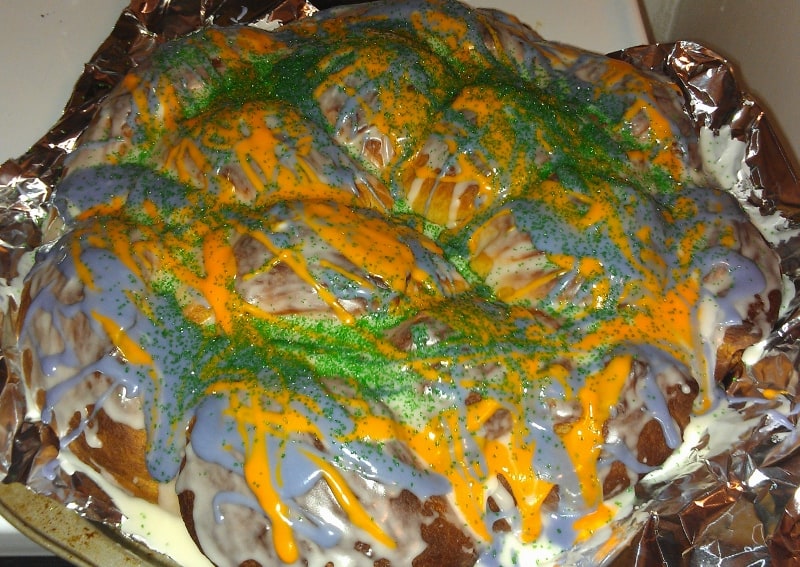 Fully-decorated King Cake