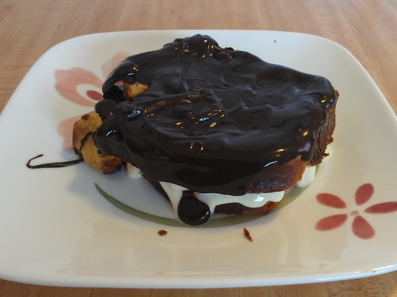 boston creme pie french toast, assembled on a plate