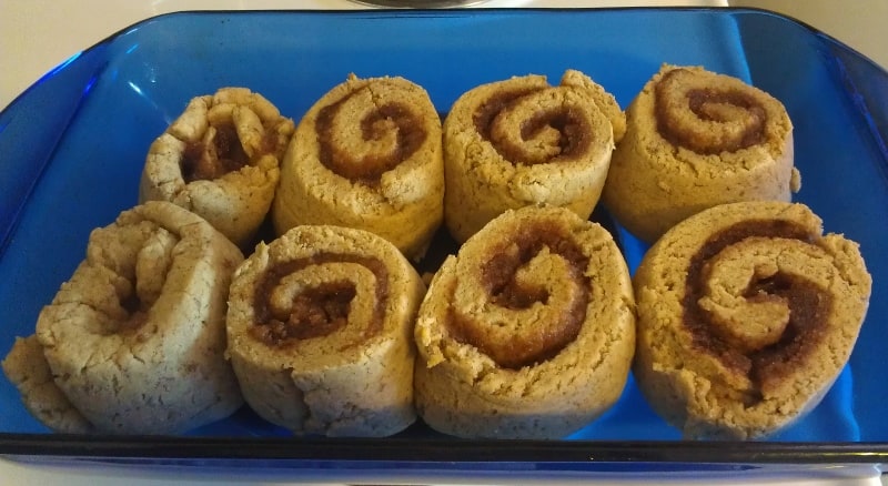 gluten-free cinnamon rolls, unbaked in the pan