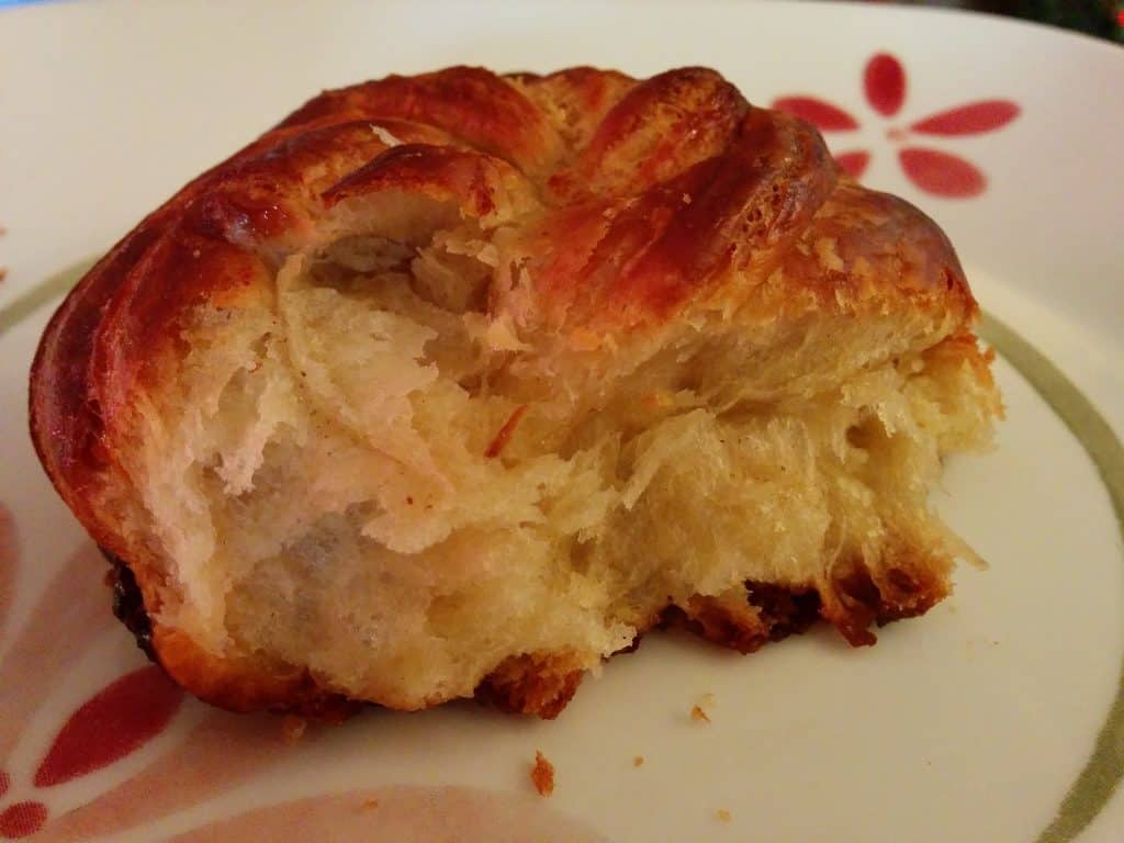 inside of a cinnamon sugared croissant twist