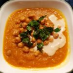 carrot soup with sesame and chickpeas