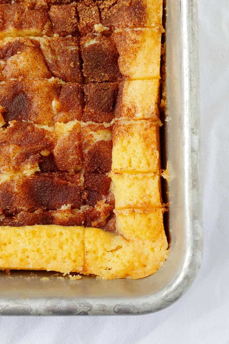 cinnamon gooey butter cake, baked and cut in the pan