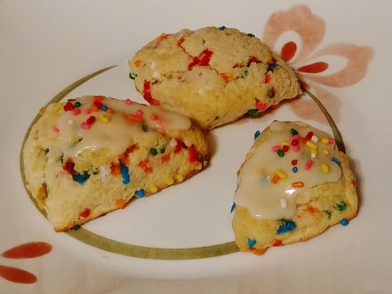 sprinkle scones, some with glaze, some without