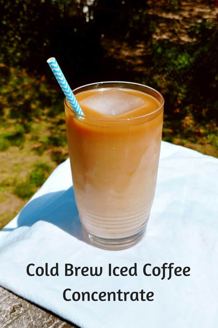 Cold Brew Iced Coffee Concentrate, on a cloth napkin outside
