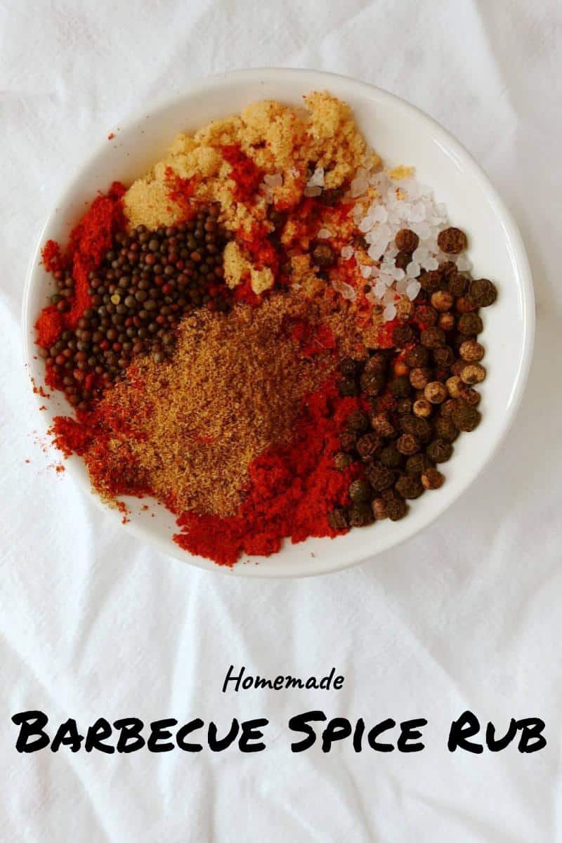 barbecue spice rub, unground spices, in a bowl - pin for pinterest