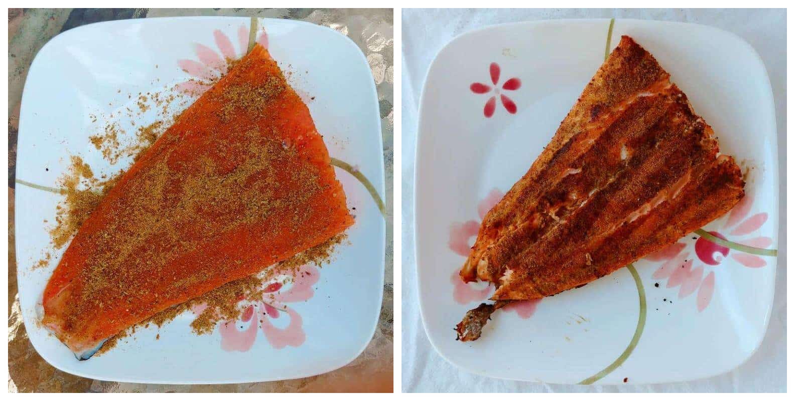fennel spice rub on raw salmon, and on grilled salmon