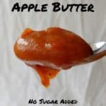 a spoon with no-sugar-added slow cooker apple butter - pin for pinterest