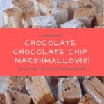 chocolate-chocolate chip marshmallows, cut and on their sides, being dusted with powdered sugar - pin for Pinterest