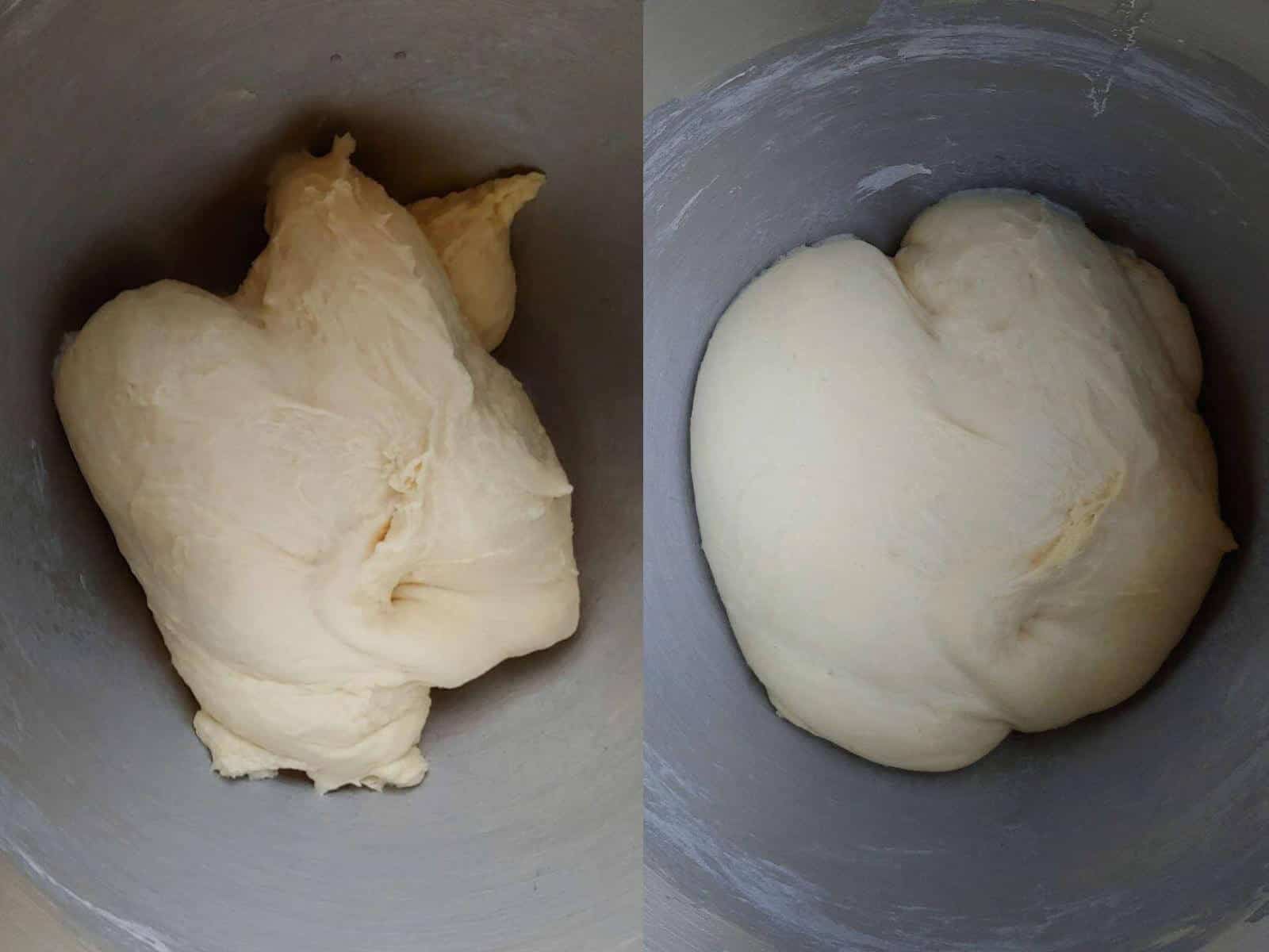 dough, before and after the first rise