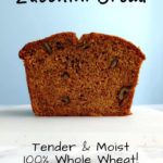 zucchini bread, cut and seen from the side - pin for Pinterest