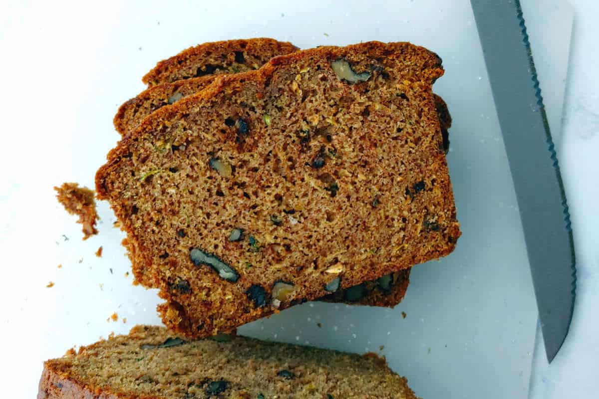 slices of zucchini bread, stacked on top of one another