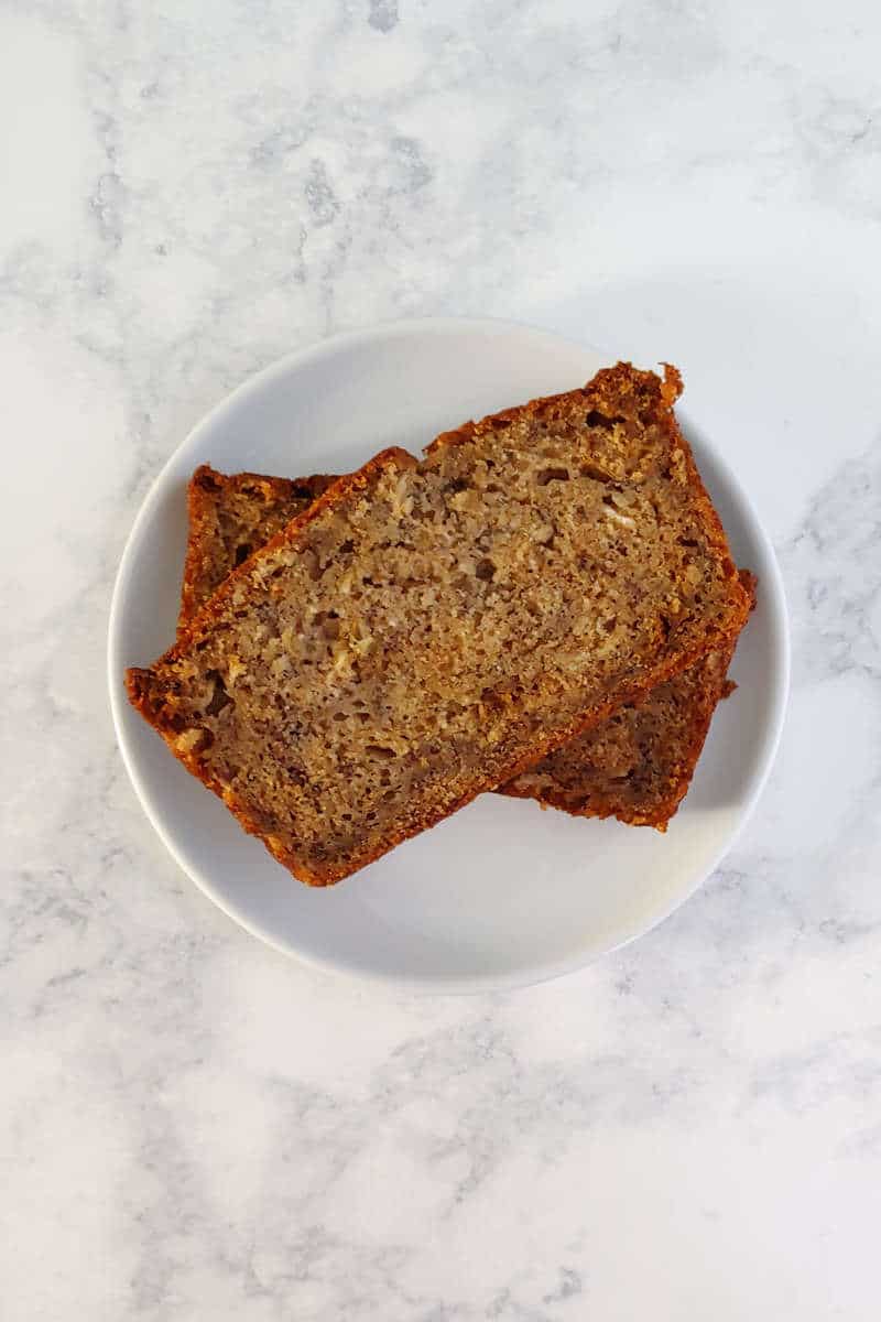 slices of banana bread, on a plate