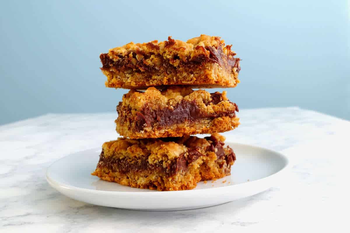 a stack of chocolate oat bars