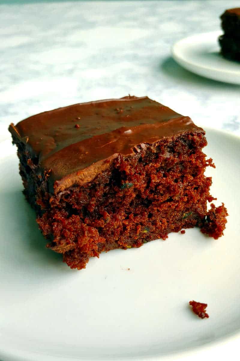 chocolate zucchini cake, on a plate