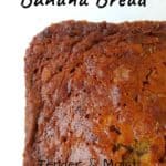 a loaf of banana bread with text overlay for Pinterest