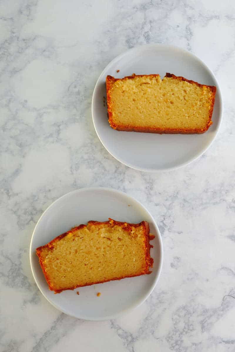 slices of ricotta pound cake, on plates