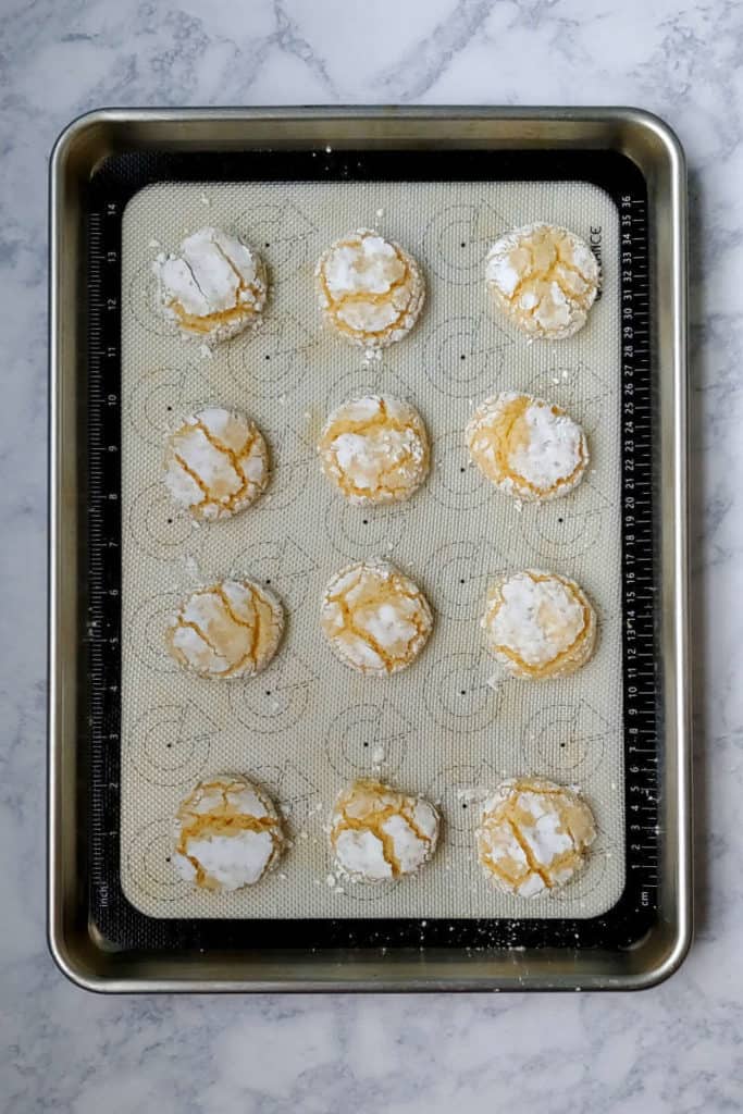 gooey butter cookies, baked from flattened balls of dough