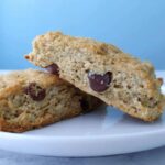 chocolate chip cookie scones, stacked on a plate