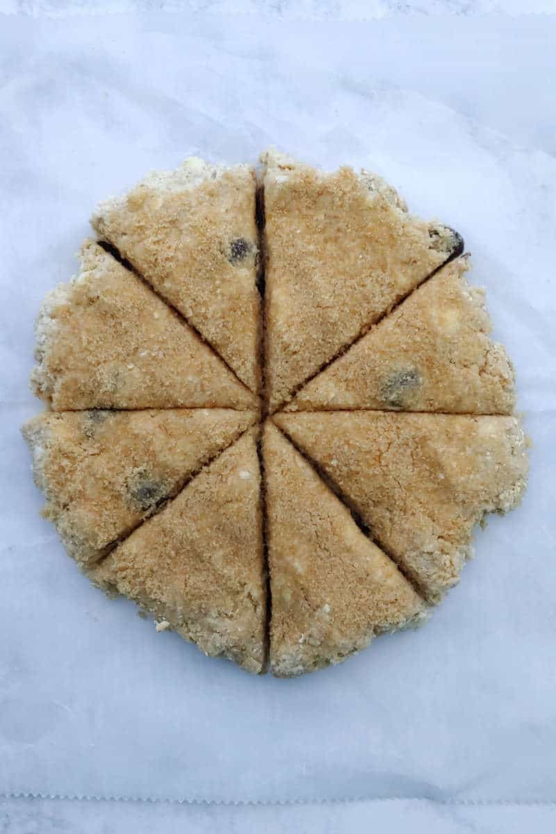 chocolate chip cookie scone dough, cut into wedges