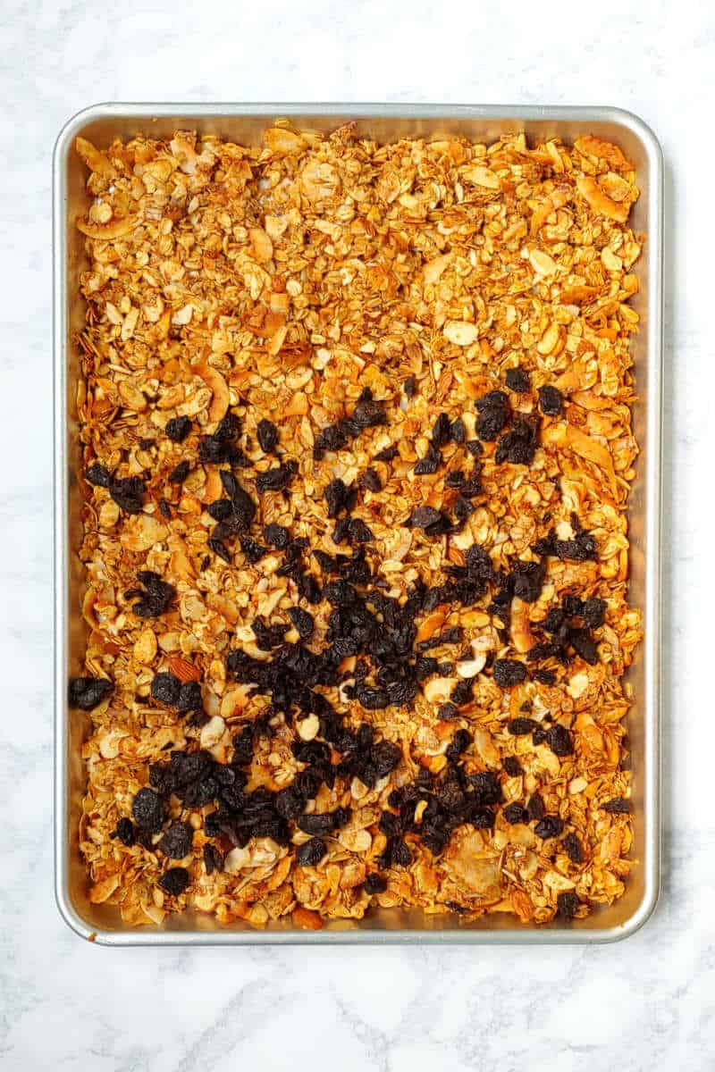 granola, after toasting, with dried fruit