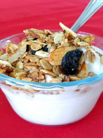 cherry almond granola, on yogurt