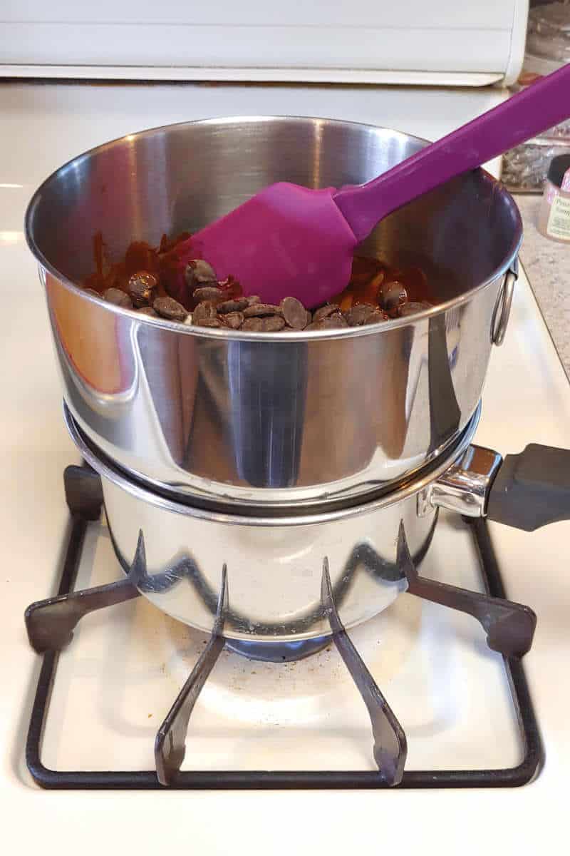 melting chocolate on a makeshift double boiler