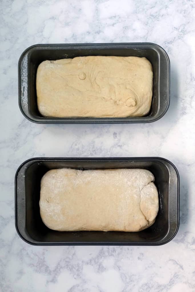 banana sandwich bread dough, in 2 different size of pans