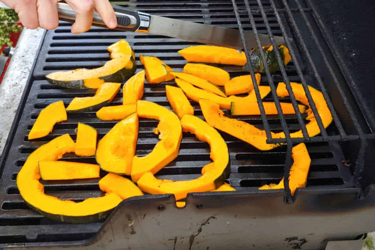 slices of winter squash on the grill