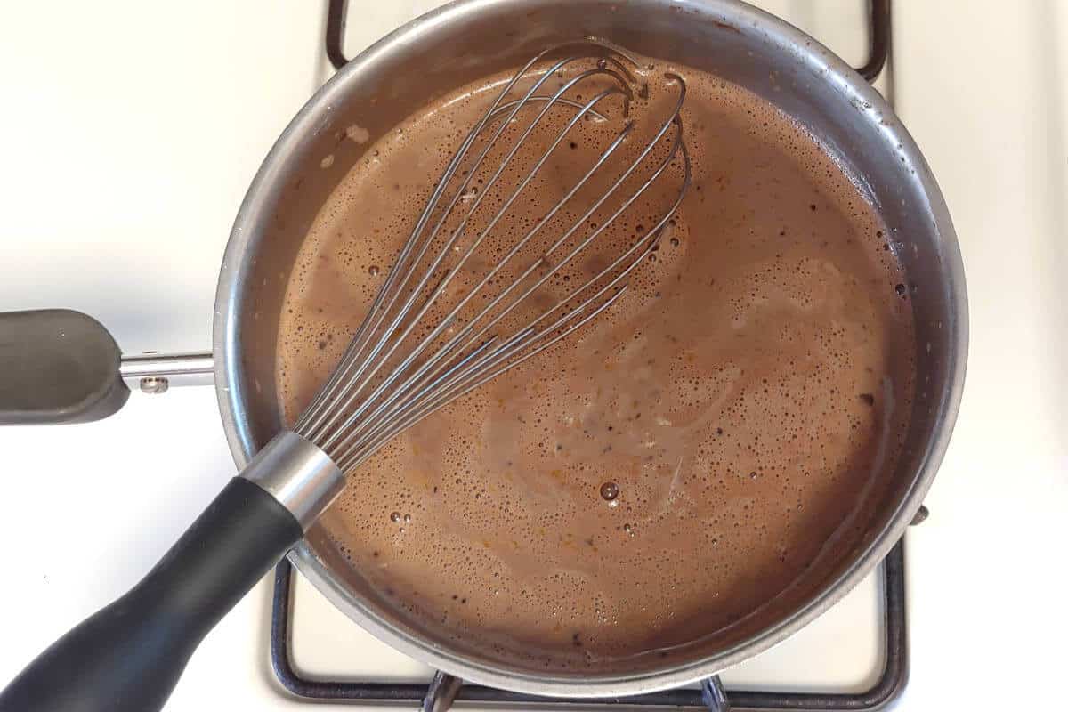 chocolate pie mixture, before cooking