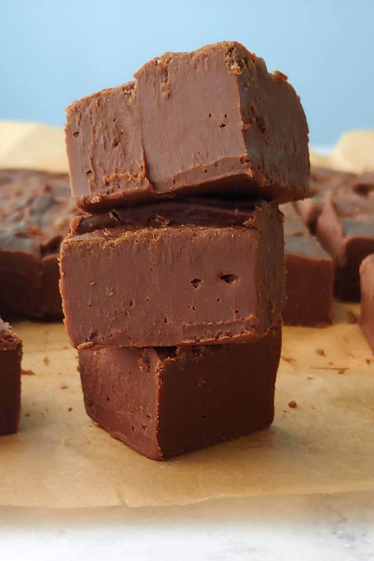 squares of fudge, stacked