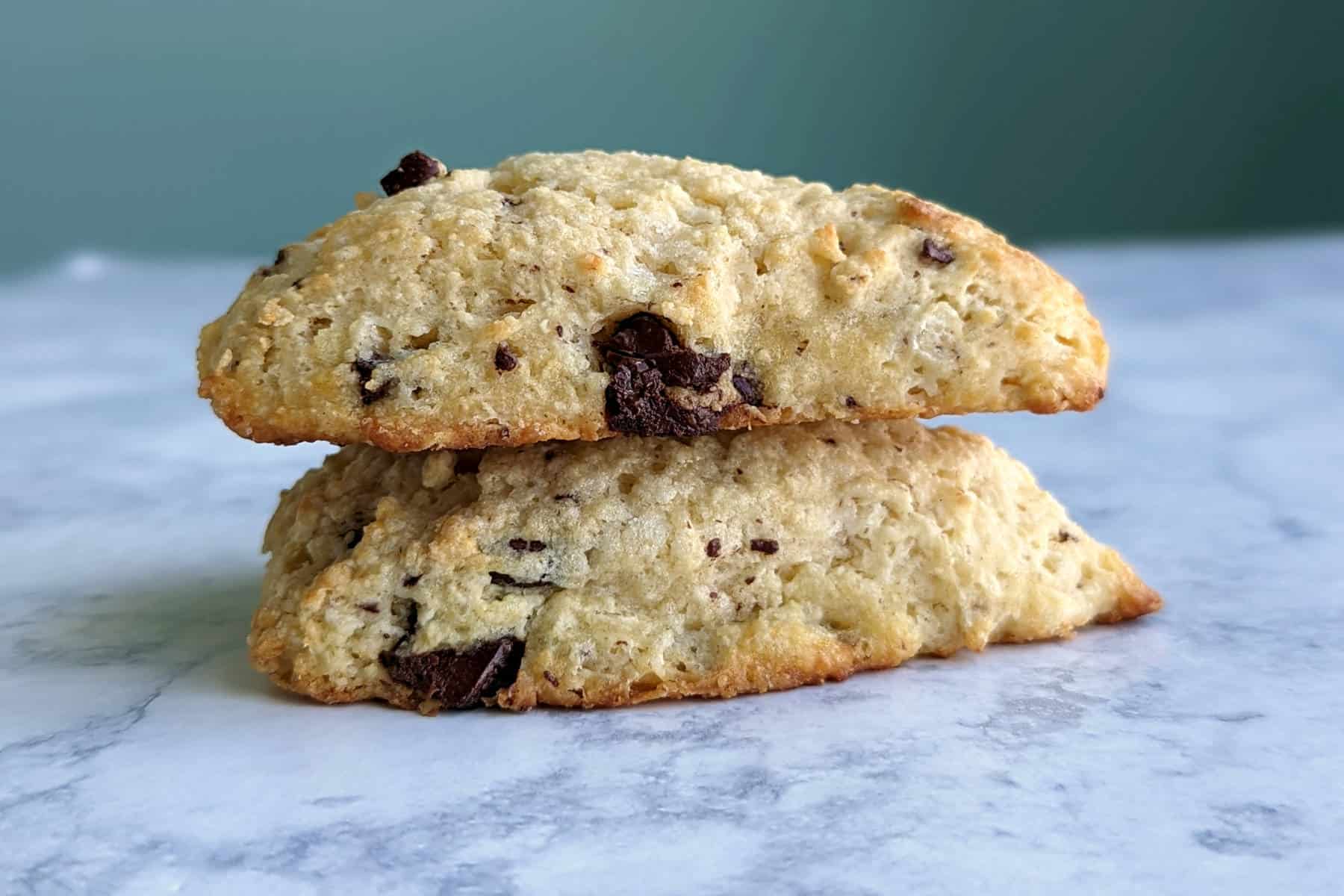 two chocolate orange scones, stacked