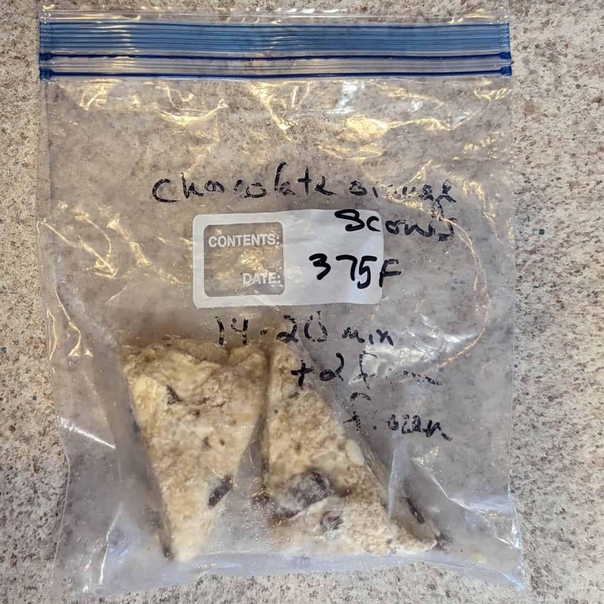 labeled bag of scones for the freezer