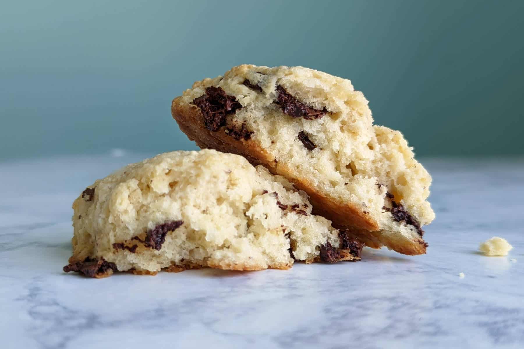 chocolate orange scones, broken open to show texture