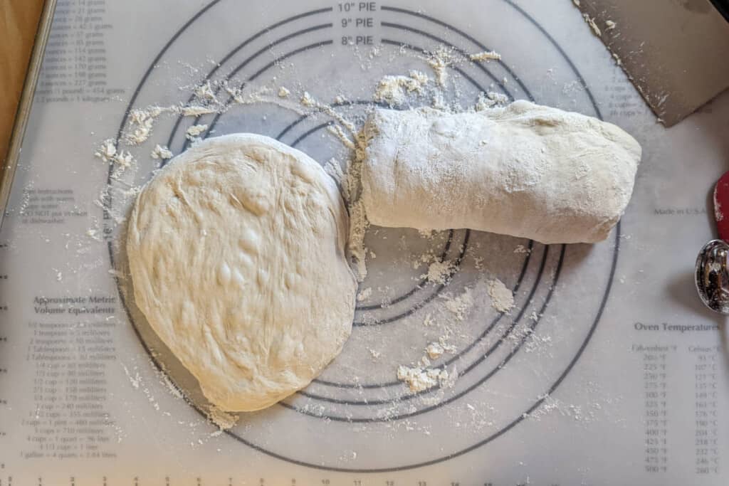 bread dough, with bottom third folded up over the middle