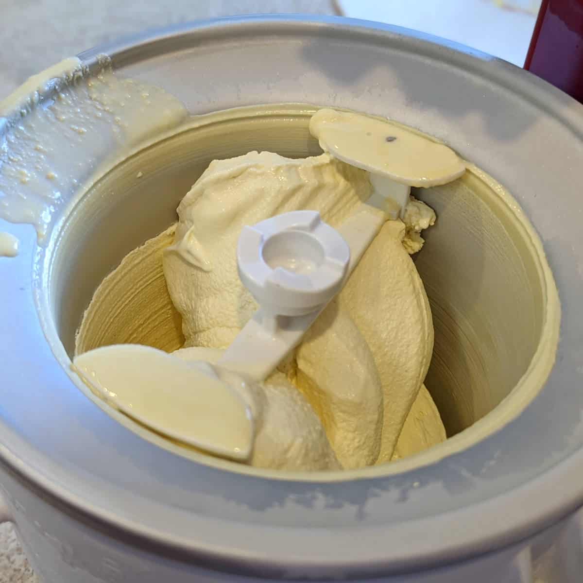 churned ice cream in ice cream maker