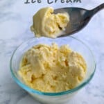 scoop of anise honey ice cream, with text overlay - pin for Pinterest