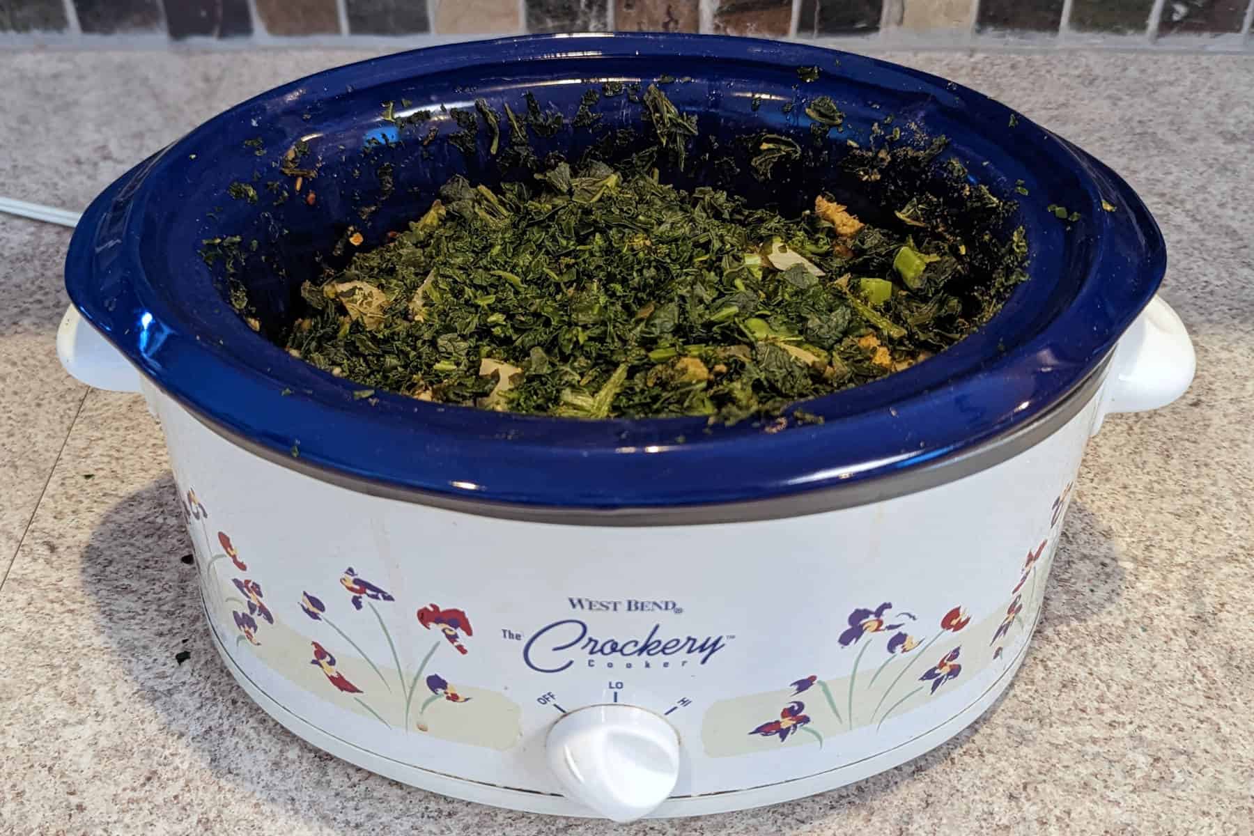 greens for saag, cooked, in slow cooker