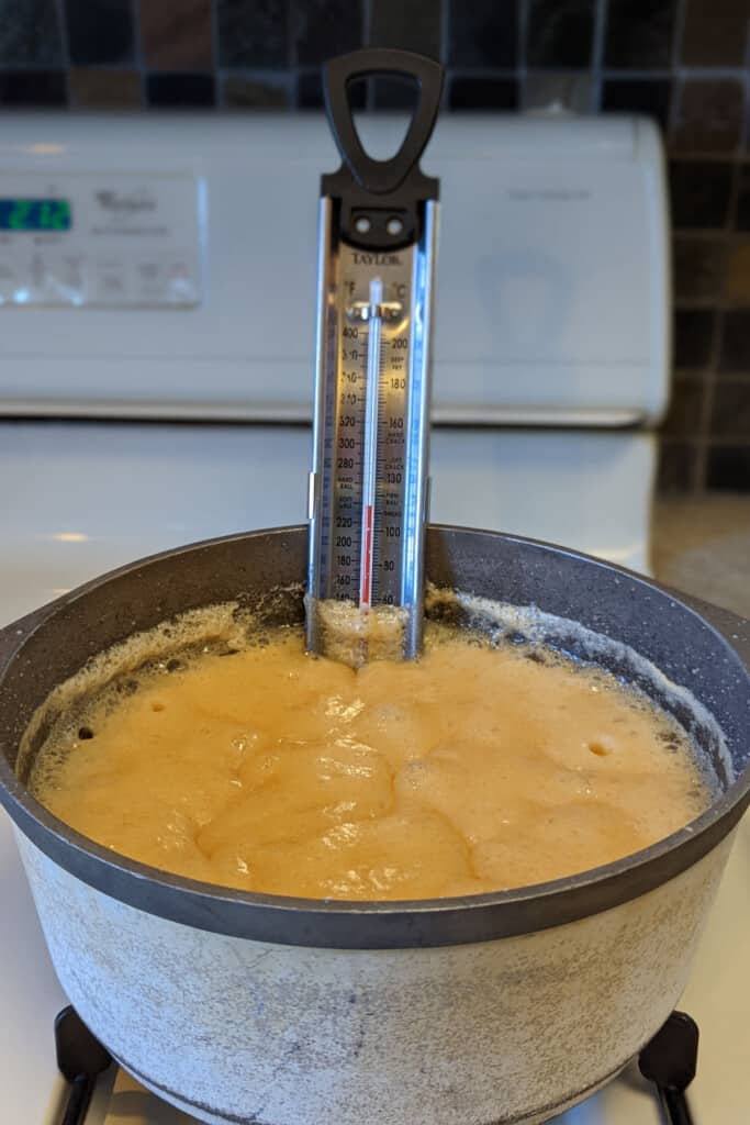 syrup mixture boiling, close to finished