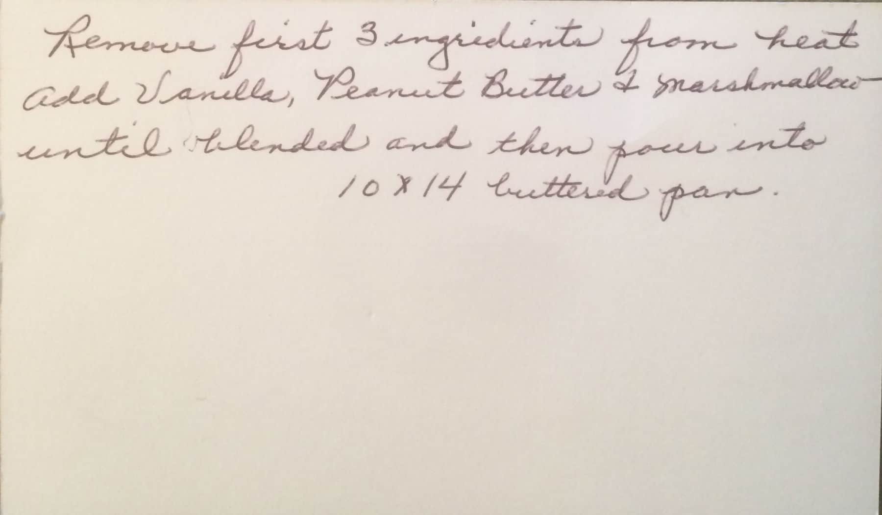 recipe card for peanut butter fudge, with original handwriting