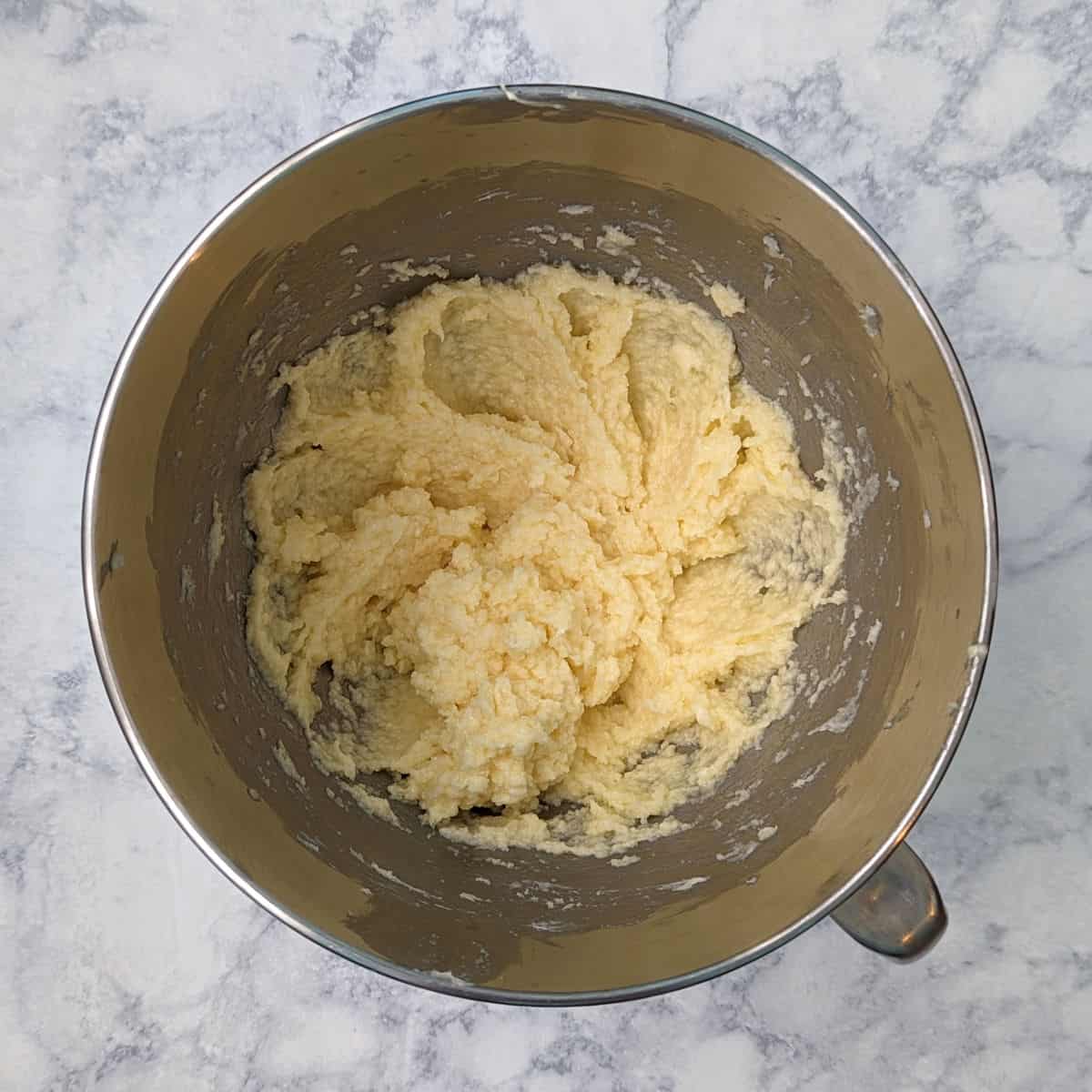 butter, sugar, egg, and vanilla, beaten together in a stand mixer bowl