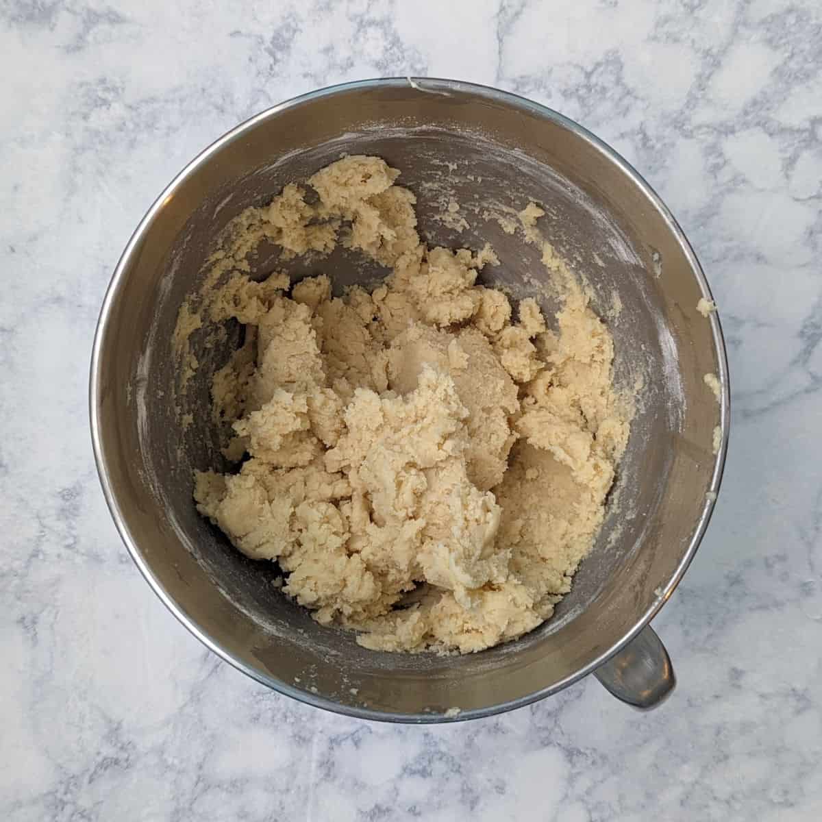 sugar cookie dough, in a stand mixer bowl