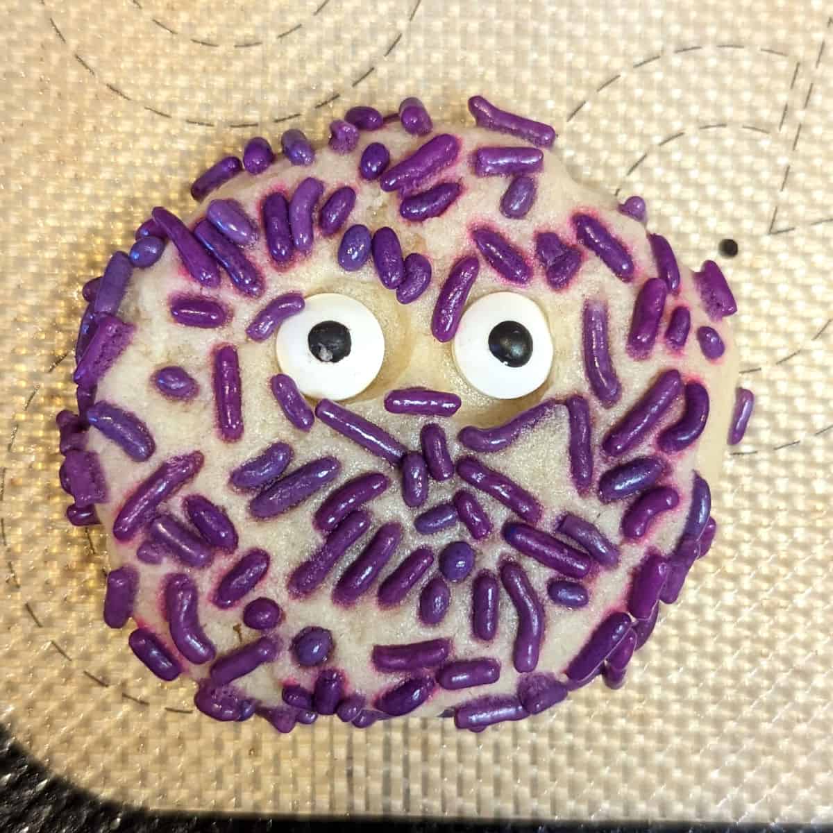 sprinkle cookie with candy eyes baked onto it to make it a face
