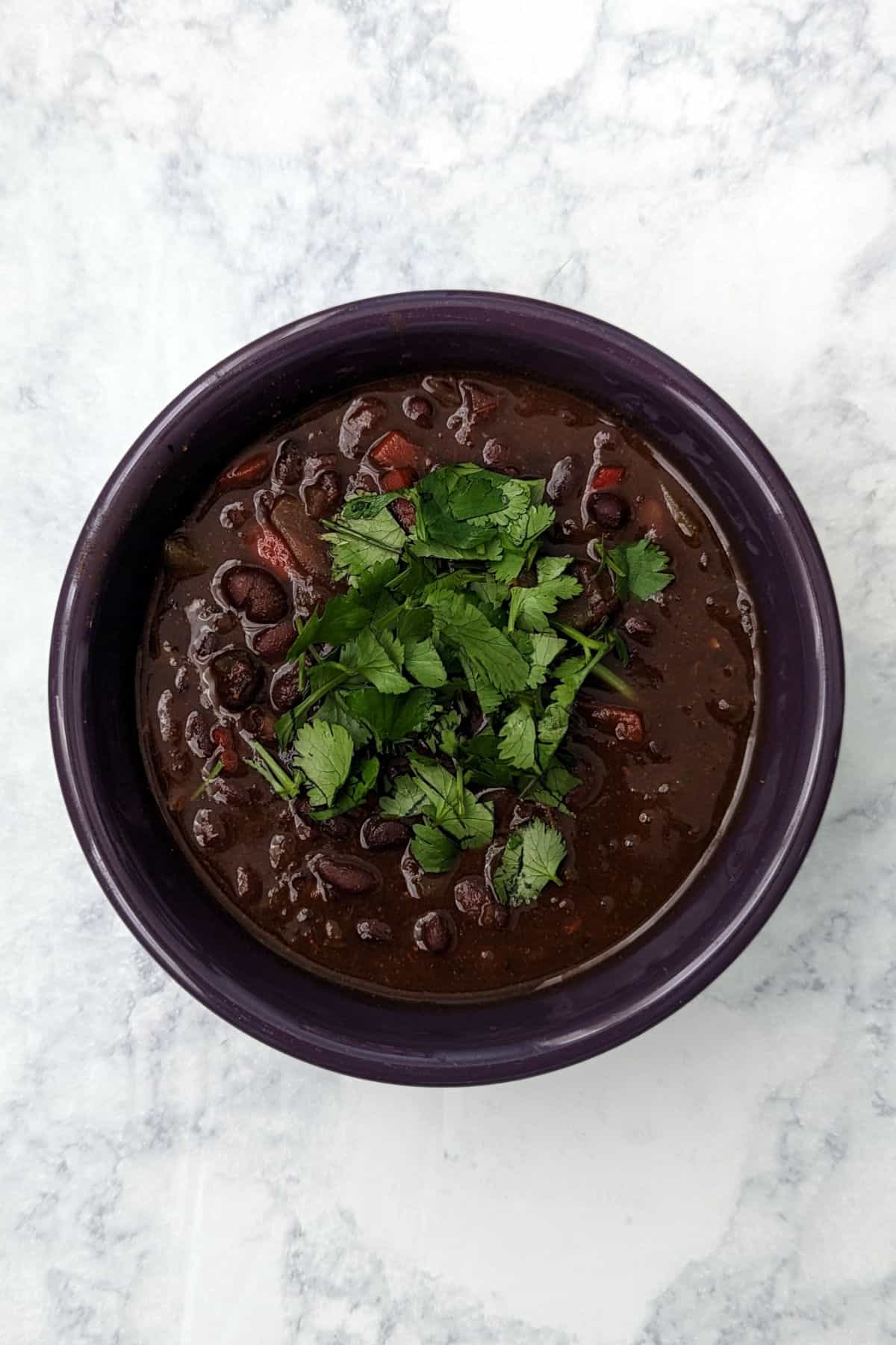 black bean soup in a bowl